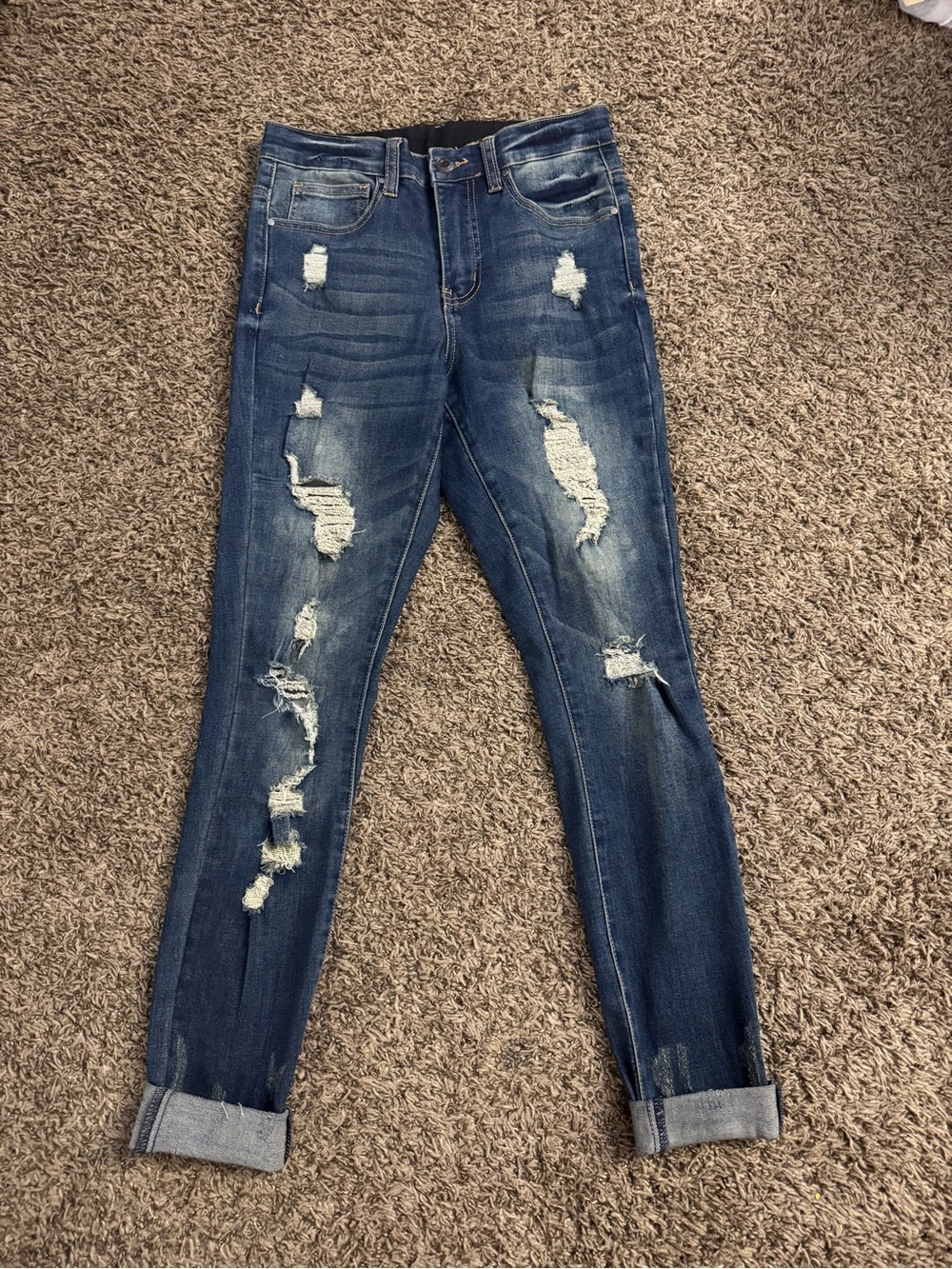 Grace & Lace Distressed Dark Blue Boyfriend Jeans
